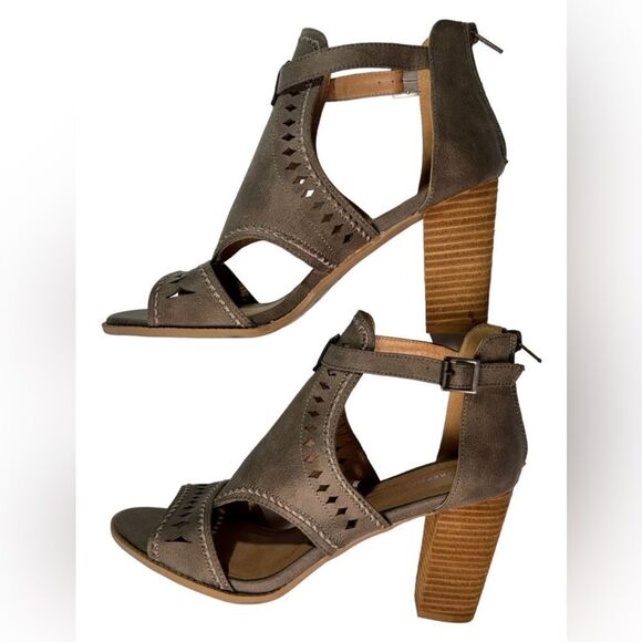 REPORT ROSELET Heeled Sandal Ankle Zip Women’s 10 Gray/Tan Exceptional! - Picture 8 of 14